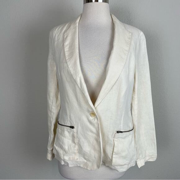 Brochu Walker Off White Linen Zip Pocket Blazer P